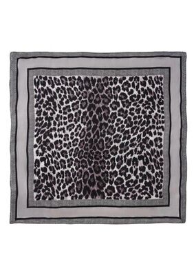 NWT Leopard Print Square Scarf Gray Silk Satin Fashion Neck Hair Accessory